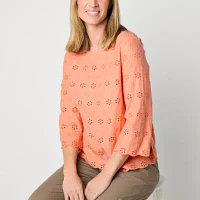 Liz Claiborne Womens Boat Neck 3/4 Sleeve Blouse