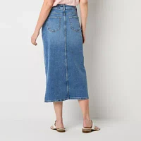 Liz Claiborne Womens Mid Rise Stretch Fabric Midi Denim Skirt