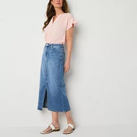 Liz Claiborne Womens Mid Rise Stretch Fabric Midi Denim Skirt