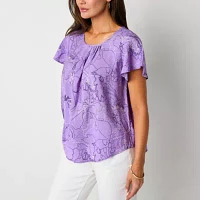 Liz Claiborne Womens Scoop Neck Short Sleeve Blouse