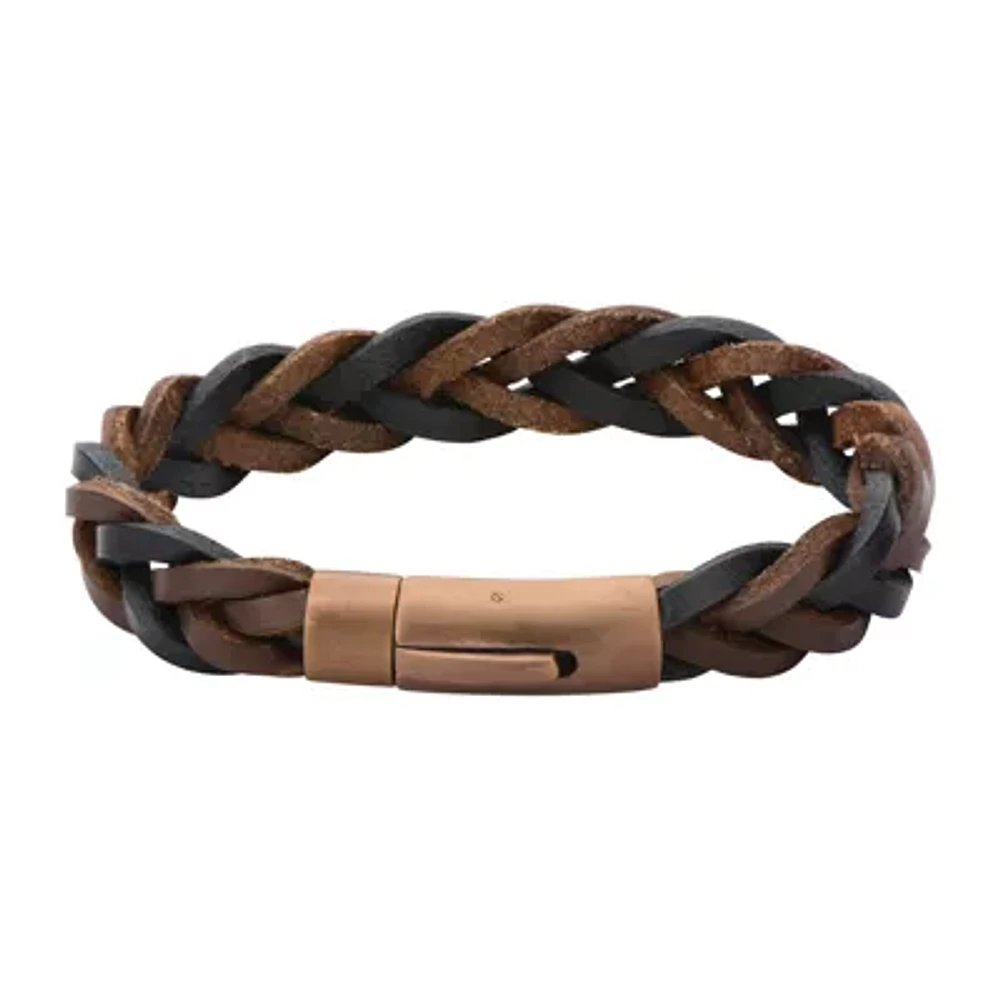 Mens Brown and Black Braided Leather Bracelet