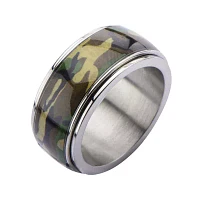 Mens Camo Stainless Steel Ring