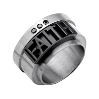 Mens "Faith" Cutout Black Cubic Zirconia Stainless Steel Ring