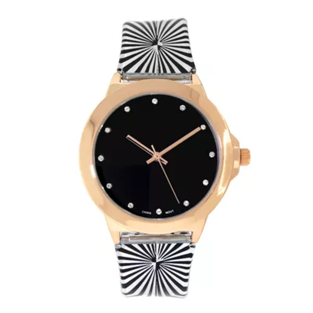 Womens Rose Gold-Tone Stripe Strap Watch