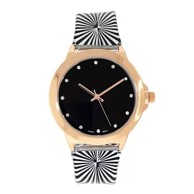 Womens Rose Gold-Tone Stripe Strap Watch