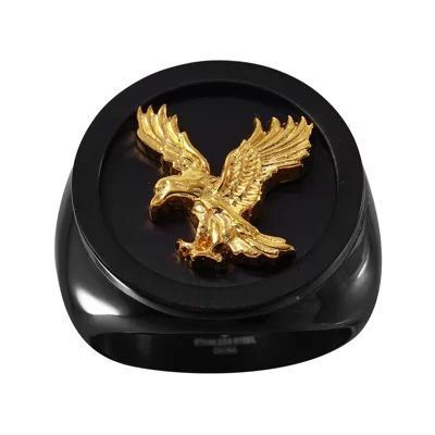 Mens Black and Gold IP Stainless Steel Eagle Ring