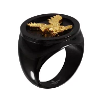 Mens Black and Gold IP Stainless Steel Eagle Ring