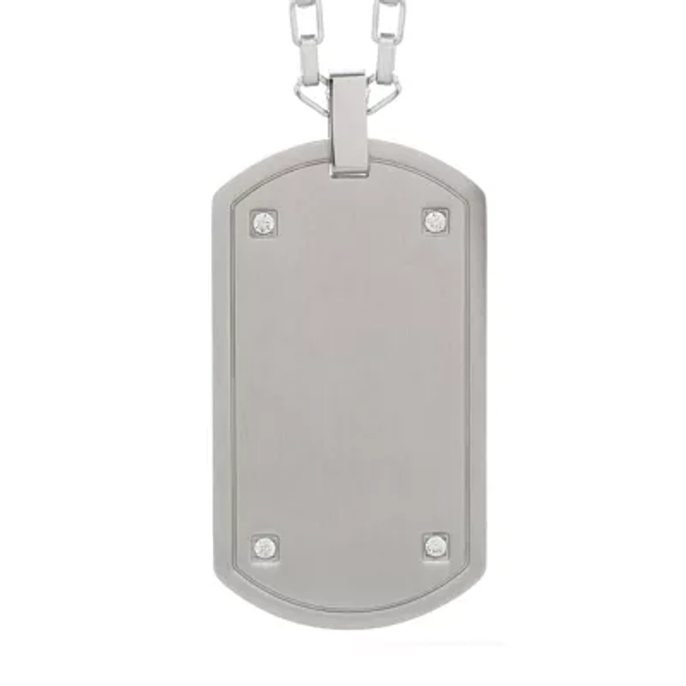 Mens Cubic Zirconia Stainless Steel Dog Tag Pendant Necklace