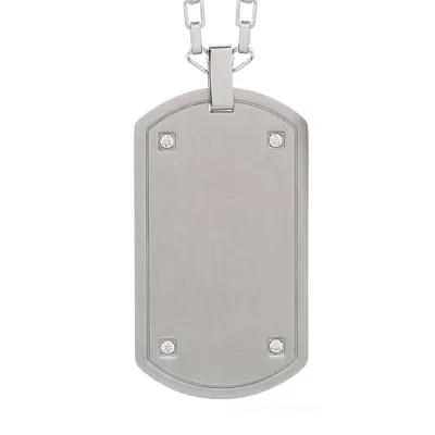 Mens Cubic Zirconia Stainless Steel Dog Tag Pendant Necklace