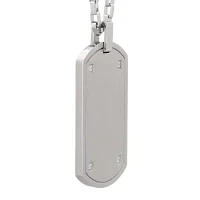 Mens Cubic Zirconia Stainless Steel Dog Tag Pendant Necklace