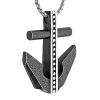 Mens Black IP Stainless Steel Anchor Pendant Necklace