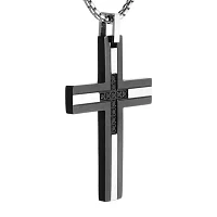 Mens 1/6 CT. T.W. Diamond Black Stainless Steel Cross Pendant Necklace