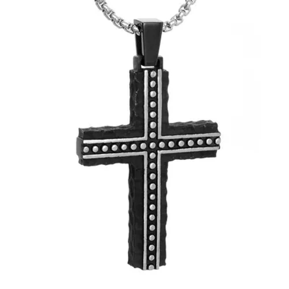 Mens Black Stainless Steel Cross Pendant Necklace