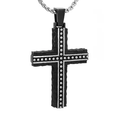 Mens Black Stainless Steel Cross Pendant Necklace