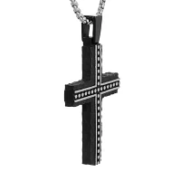 Mens Black Stainless Steel Cross Pendant Necklace