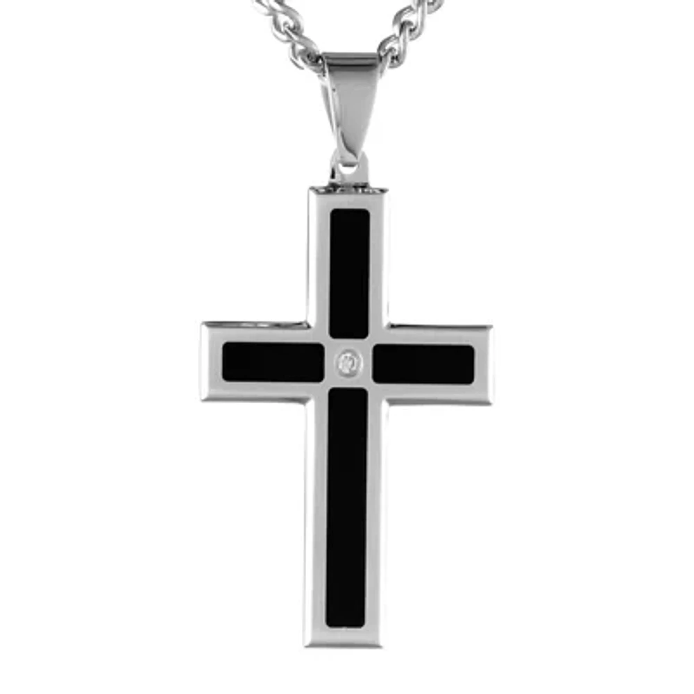 Mens Diamond Accent Two-Tone Stainless Steel Cross Pendant Necklace