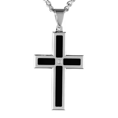 Mens Diamond Accent Two-Tone Stainless Steel Cross Pendant Necklace