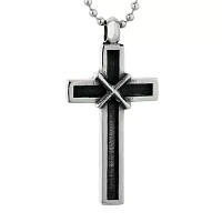 Mens Two-tone Stainless Steel Cross Pendant Necklace with Antique Finish Plating