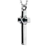 Mens Two-tone Stainless Steel Cross Pendant Necklace with Antique Finish Plating