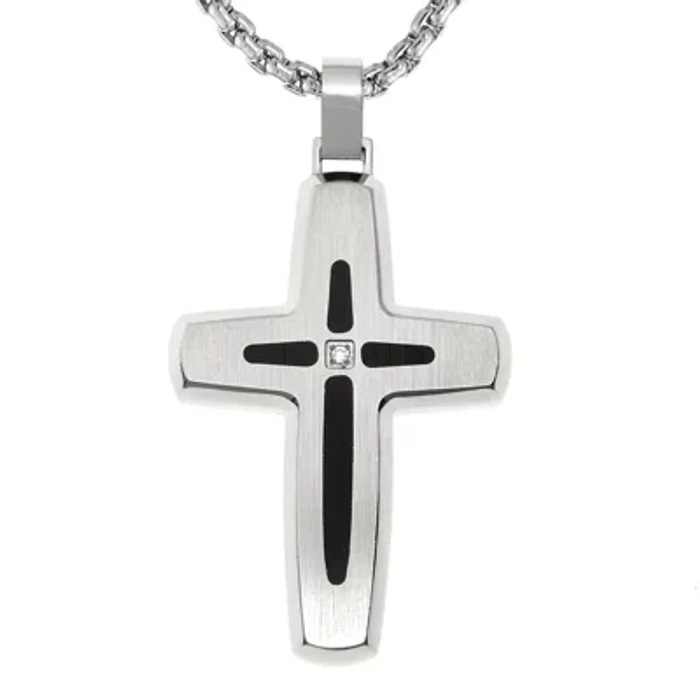 Mens Diamond Accent Stainless Steel Cross Pendant Necklace