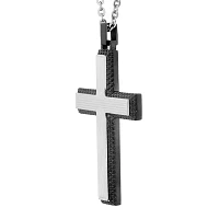 Mens Grey IP Stainless Steel Cross Pendant Necklace