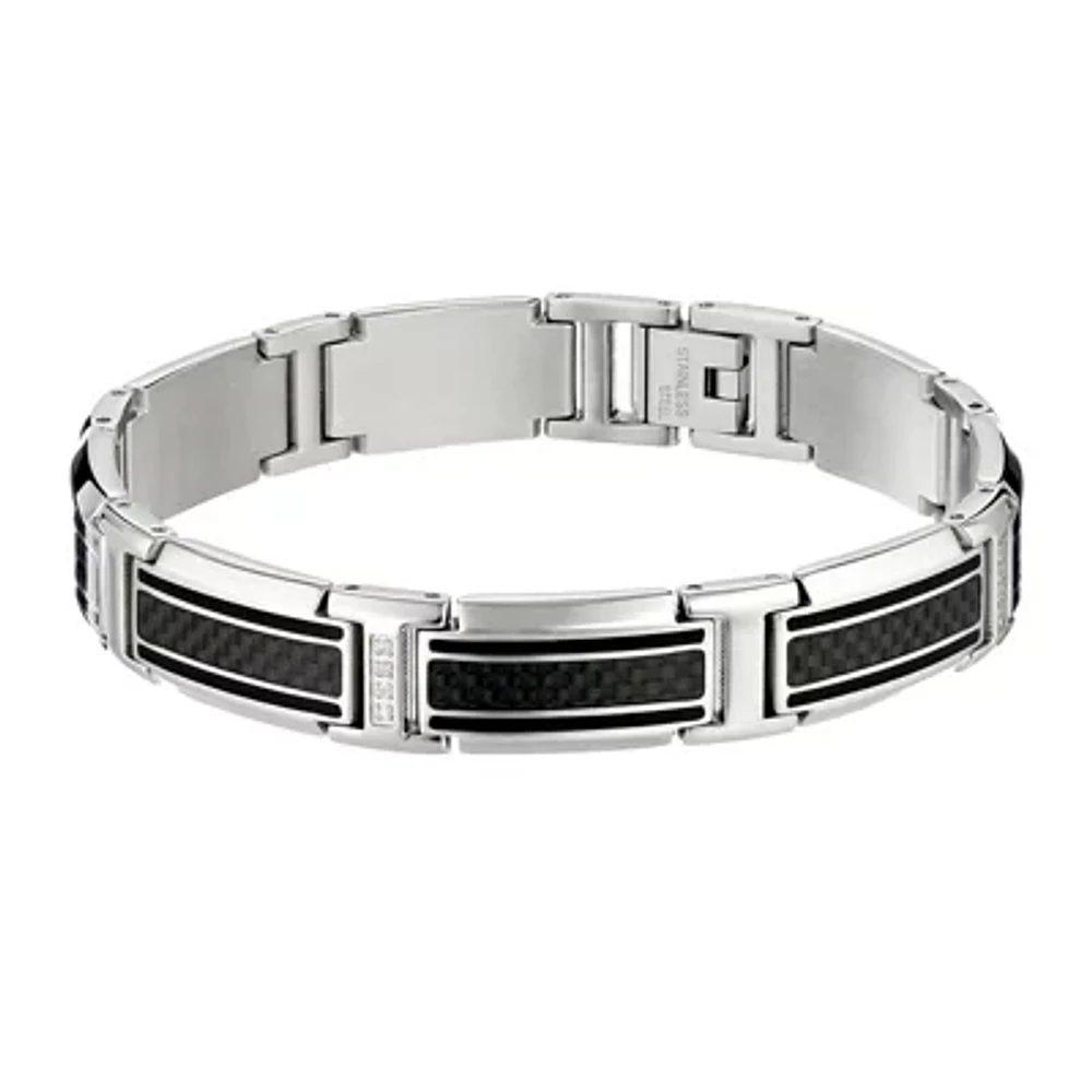 Mens 1/10 CT. T.W. Diamond Stainless Steel and Carbon Fiber Link Bracelet