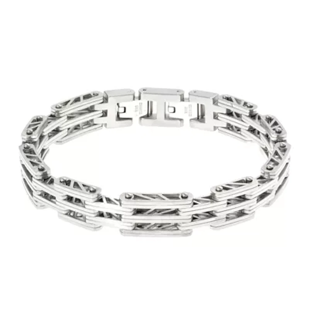 Mens Stainless Steel Chain Bracelet with Lock Extender