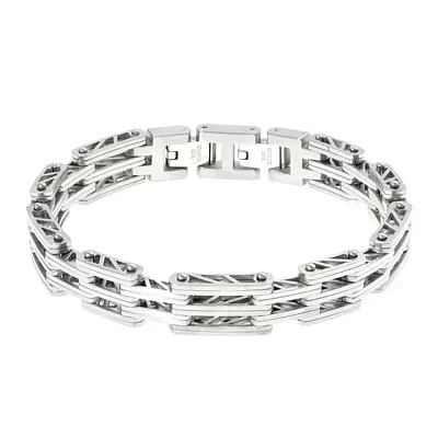 Mens Stainless Steel Chain Bracelet with Lock Extender