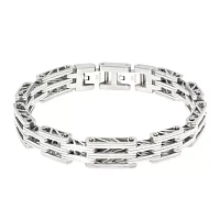 Mens Stainless Steel Chain Bracelet with Lock Extender