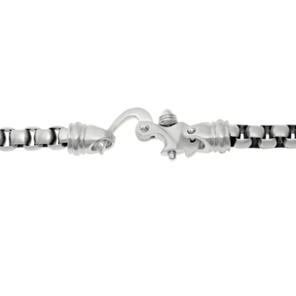 Mens Stainless Steel Round Box Chain Bracelet with Fancy Clasp