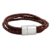 Mens Leather Stainless Steel Bracelet