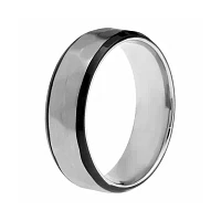 Mens Hammered-Texture Stainless Steel Band Ring