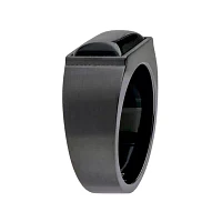 Mens Black Agate Stainless Steel Band Ring