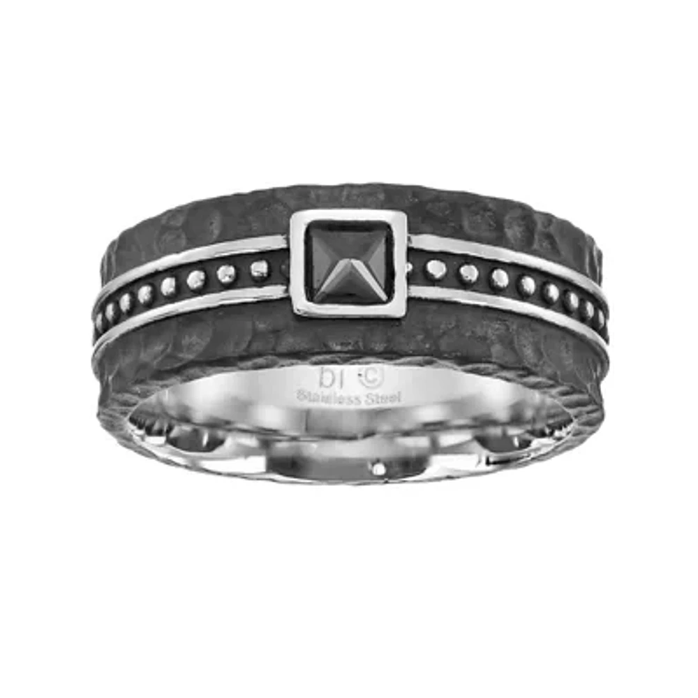 Mens Cubic Zirconia Black Stainless Steel Band