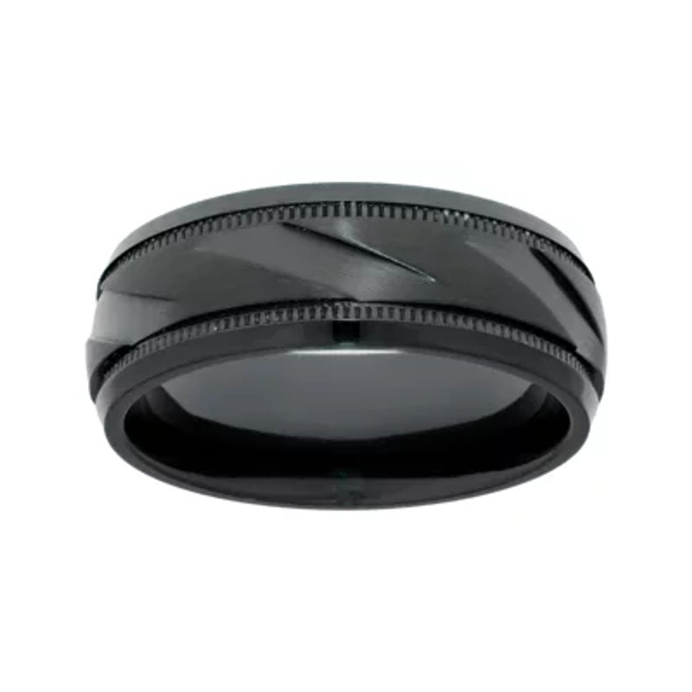 Men's Black Zirconium Band Ring with Ribbed Texture