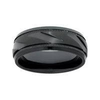 Men's Black Zirconium Band Ring with Ribbed Texture