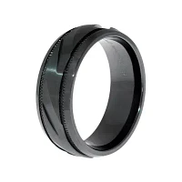 Men's Black Zirconium Band Ring with Ribbed Texture