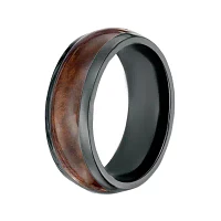 Mens Black Zirconium Band Ring with Wood Inlay