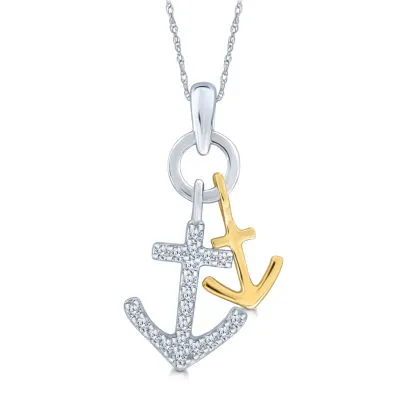 Womens 1/10 CT. T.W. Natural White Diamond 10K Gold Anchor 18 Inch Pendant Necklace