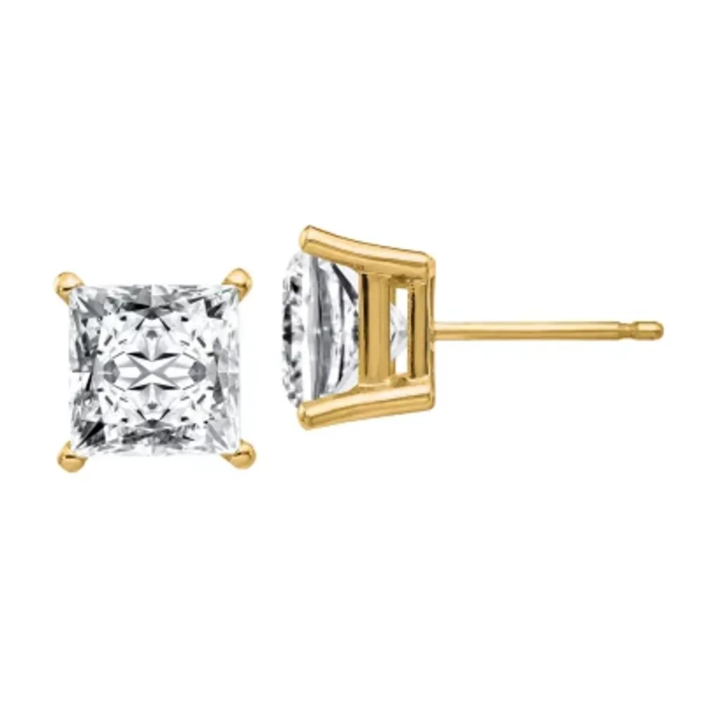 3 CT. T.W. White Moissanite 14K Gold 6.5mm Square Stud Earrings