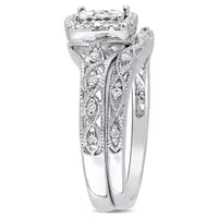 Womens 1/5 CT. Natural White Diamond Sterling Silver Cushion Halo Bridal Set