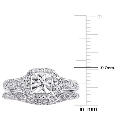 Womens 1/5 CT. T.W. Mined White Diamond Sterling Silver Cushion Halo Bridal Set