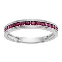 Womens Lab Created Ruby 14K White Gold Wedding Band