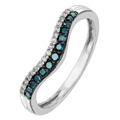 1/5 CT. T.W. Mined Blue Diamond 14K White Gold Curved Wedding Band