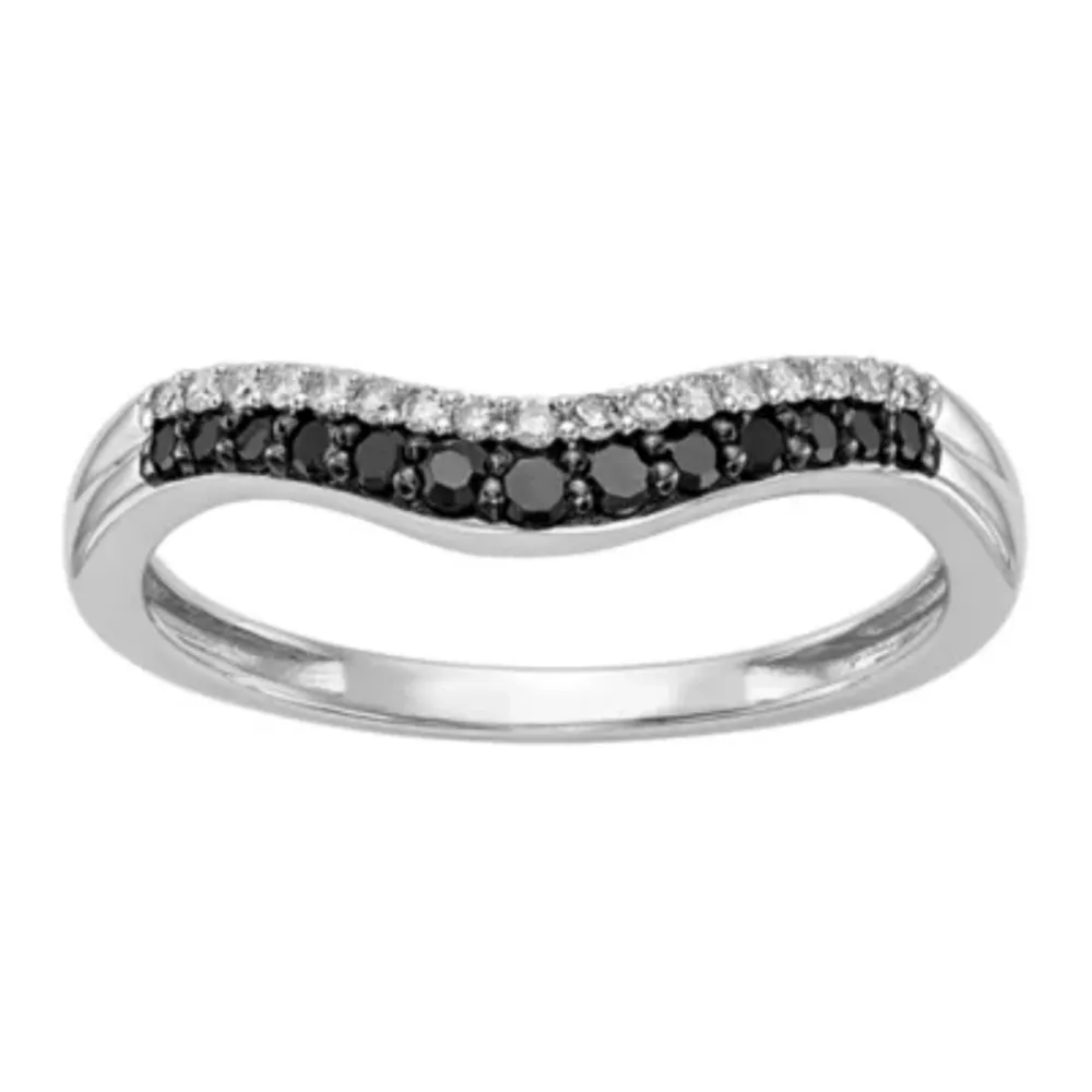 Midnight Black Womens 1/5 CT. Natural Diamond 14K White Gold Curved Wedding Band