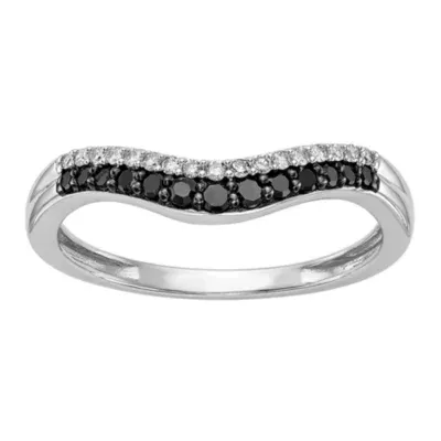 Midnight Black Womens 1/5 CT. Natural Diamond 14K White Gold Curved Wedding Band