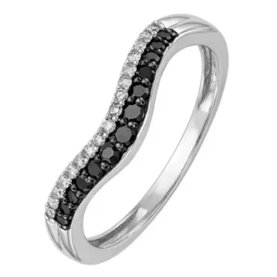 Midnight Black 1/5 CT. T.W. Mined Diamond 14K White Gold Curved Wedding Band