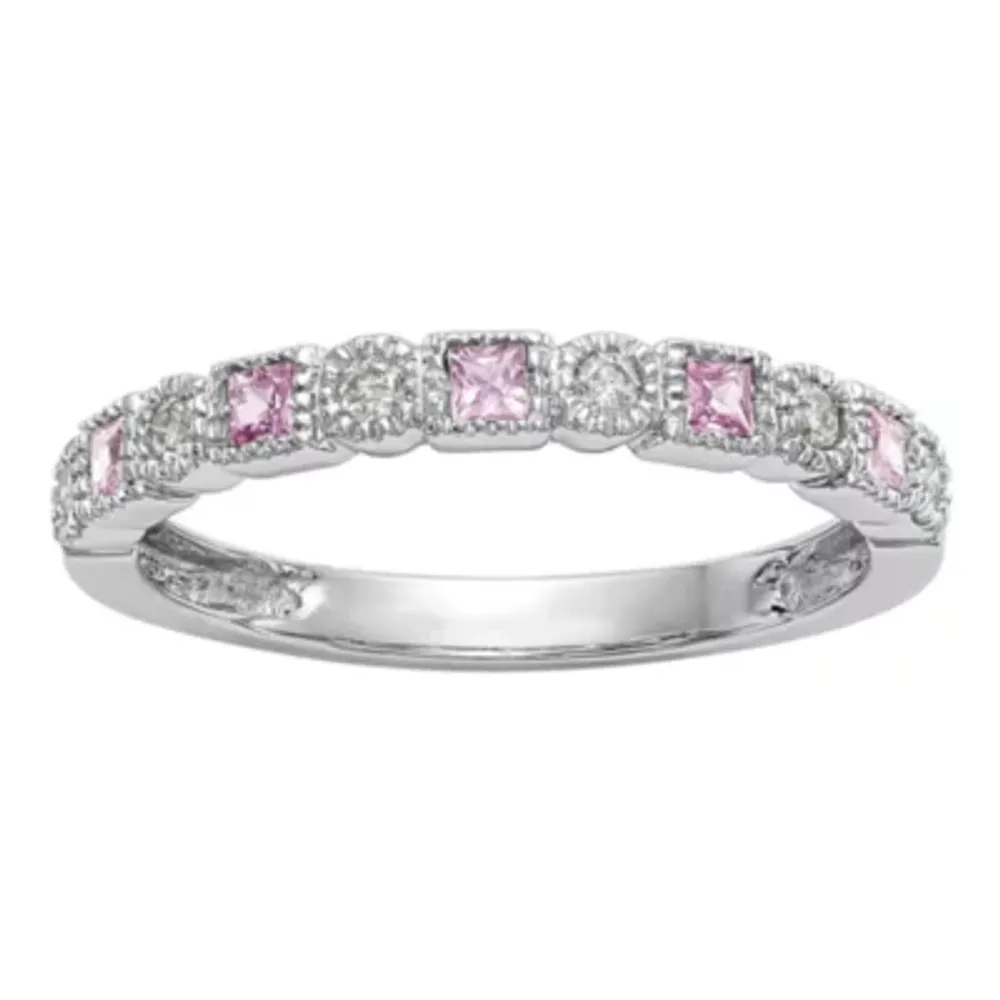 1/10 CT. T.W. Genuine Pink Sapphire 14K White Gold Wedding Band