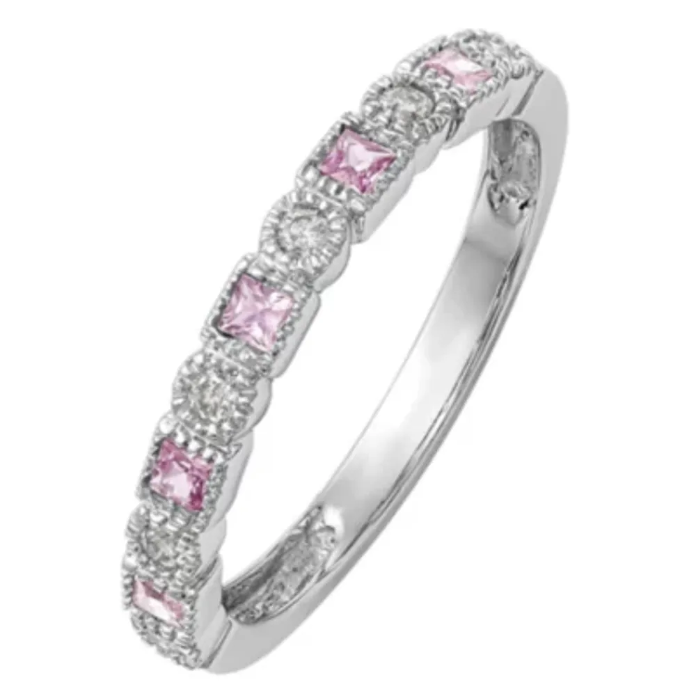 1/10 CT. T.W. Genuine Pink Sapphire 14K White Gold Wedding Band