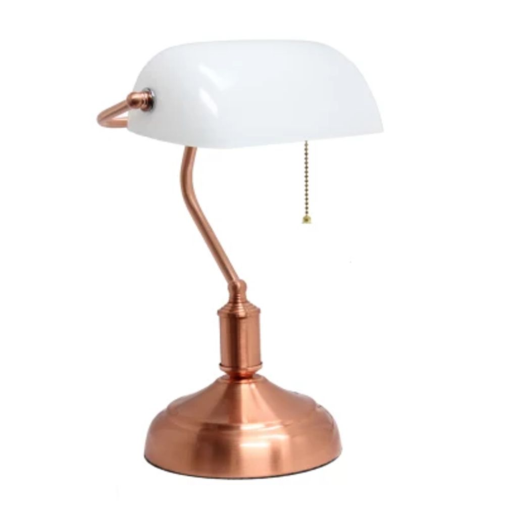 Simple Designs Executive Banker's Desk Lamp with Glass Shade